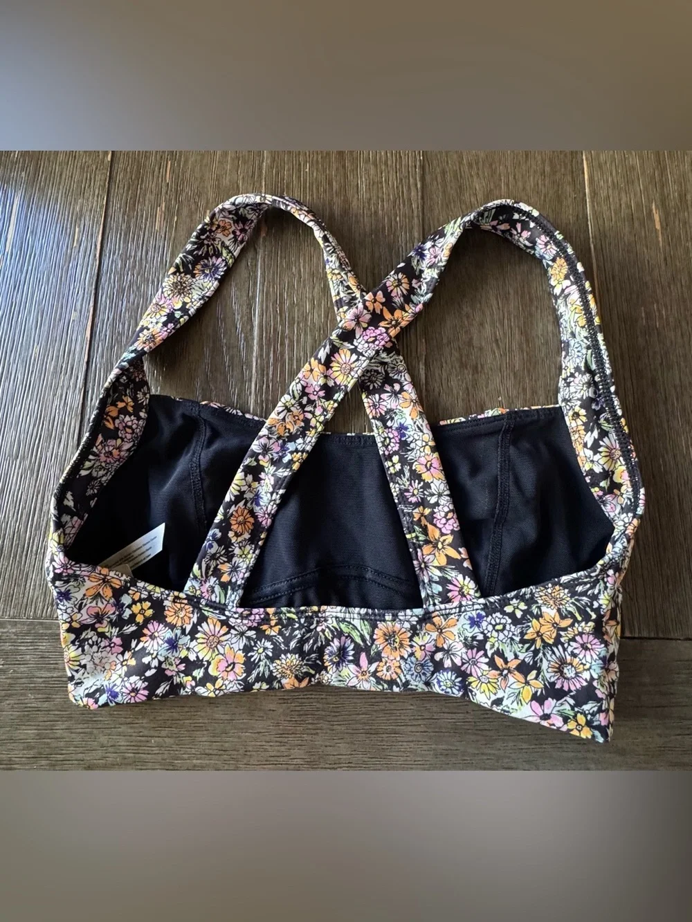 FP Movement by Free People Floral Black Sports Bra with Orange Piping